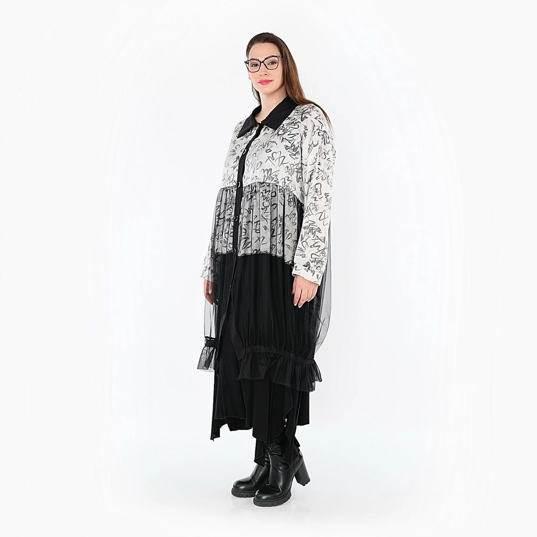  AKH Premium Bluse in gerader Form, aus Viskose, P1010.7136, Schwarz/Weiß, Grafik, Schick