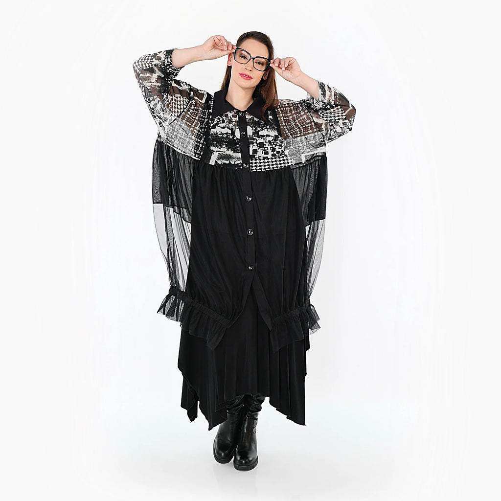  A-Form Weste von AKH Premium aus Viskose, P1011.7120, Schwarz/Weiß/Grau, Kringel, Schick