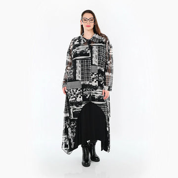  Zipfel Bluse von AKH Premium aus Viskose, P1011.7135, Weiß/Grau, Kringel, Ausgefallen