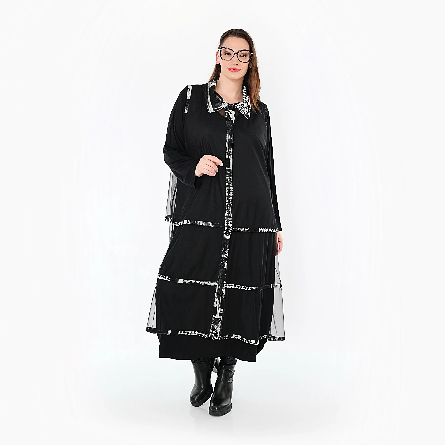  AKH Premium Bluse in gerader Form, aus Viskose, P1011.7136, Weiß/Grau, Kringel, Schick
