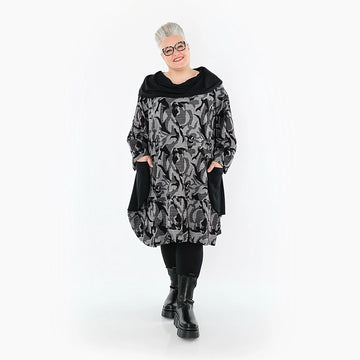 Ballonkleid von AKH Premium aus Viskose, P1012.7139, Grau/Schwarz, Wellen, Ausgefallen