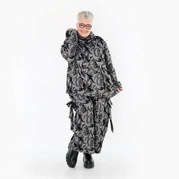 AKH Premium Bigshirt in gerader Form, aus Viskose, P1012.7142, Grau/Schwarz, Wellen, Schick