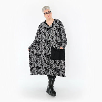 Ballonkleid von AKH Premium aus Viskose, P1012.7144, Grau/Schwarz, Wellen, Ausgefallen