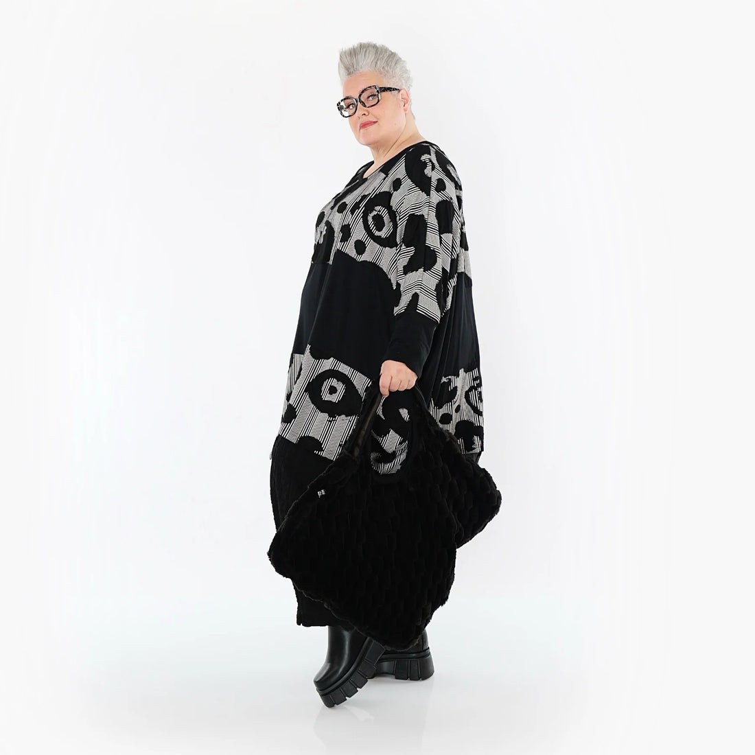  Ballon Bigshirt von AKH Premium aus Viskose, P1013.7143, Schwarz/Weiß, Streifen, Ausgefallen