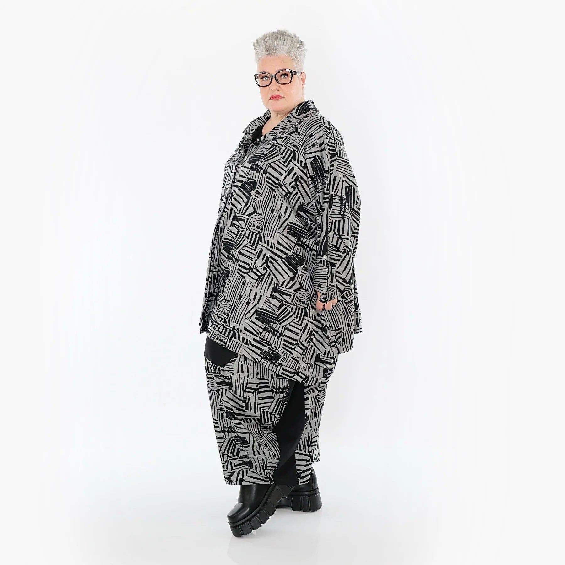  A-Form Bluse von AKH Premium aus Viskose, P1014.7110, Braun/Ecru, Streifen, Ausgefallen