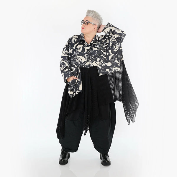  A-Form Jacke von AKH Premium aus Polyester, P1016.7147, Ecru/Schwarz, Pinselstrich, Schick
