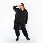  AKH Premium Bluse in Vokuhila-Form, aus Polyester, P1017.7149, Schwarz, Streifen, Schick