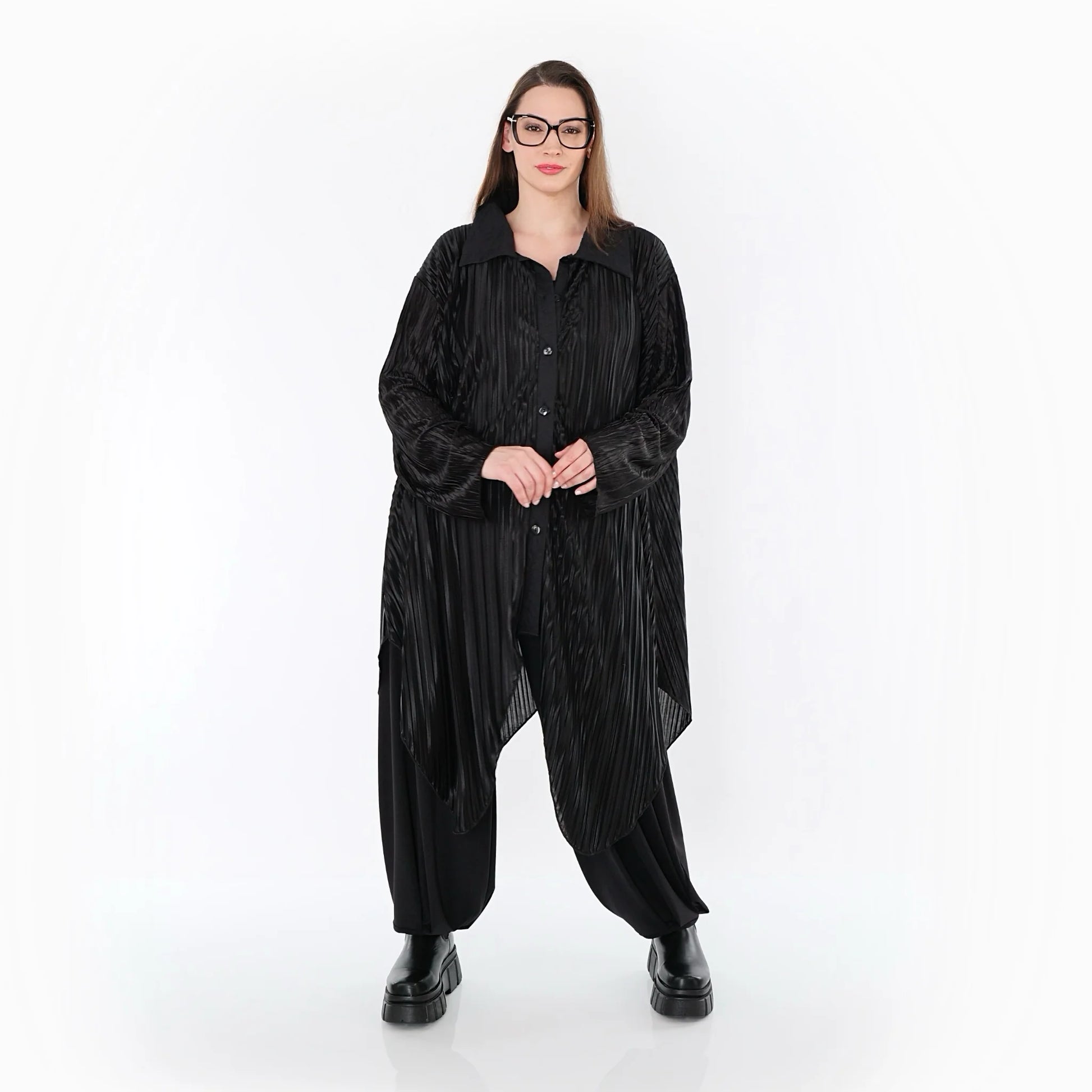  Zipfel Bluse von AKH Premium aus Polyester, P1017.7150, Schwarz, Streifen, Ausgefallen