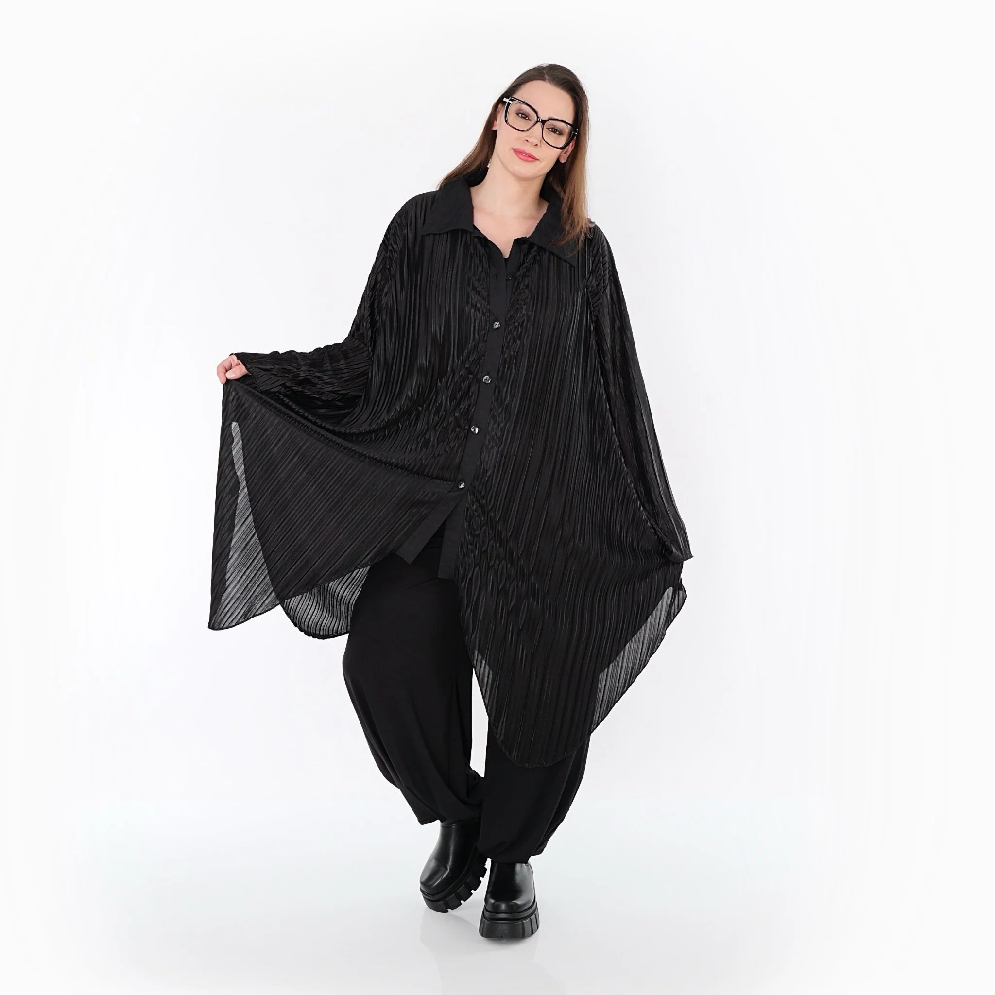  Zipfel Bluse von AKH Premium aus Polyester, P1017.7150, Schwarz, Streifen, Ausgefallen