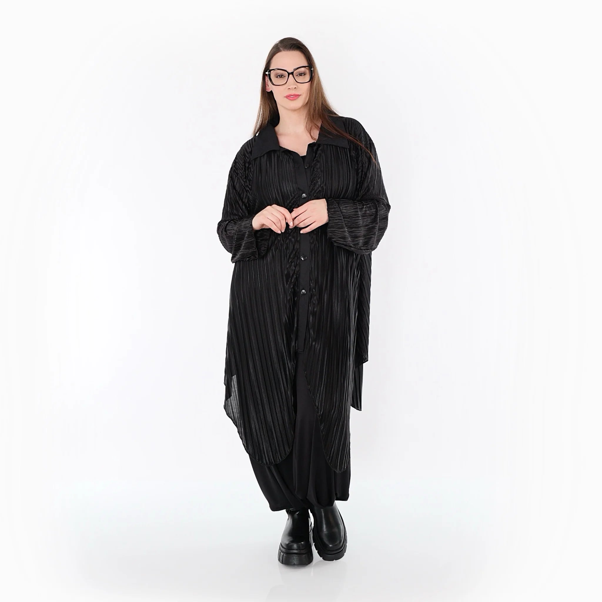Zipfel Bluse von AKH Premium aus Polyester, P1017.7150, Schwarz, Streifen, Ausgefallen