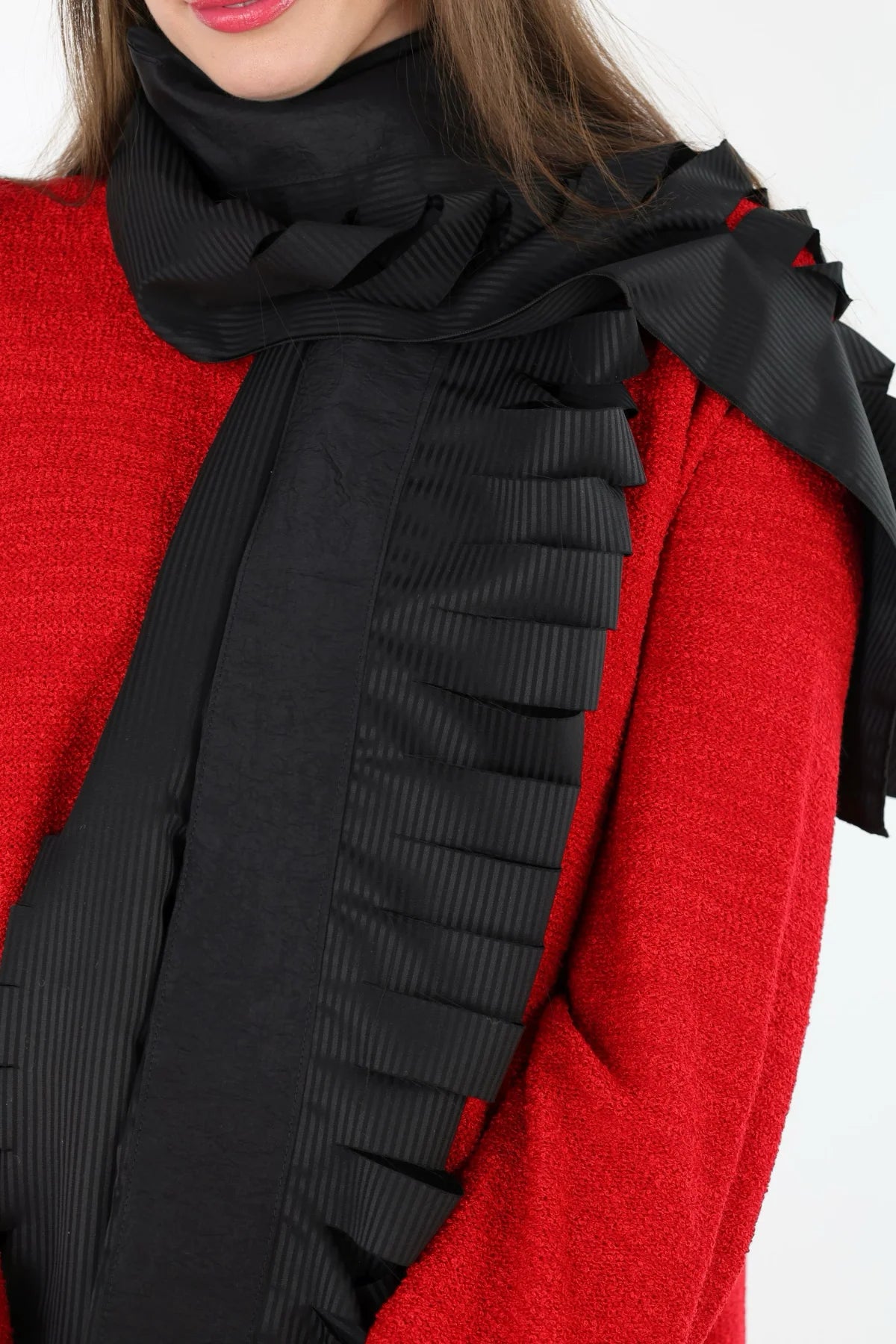  AKH Premium Schal in gerader Form, aus Viskose, P1020.0011, Schwarz, Streifen/Gerippt, Schick