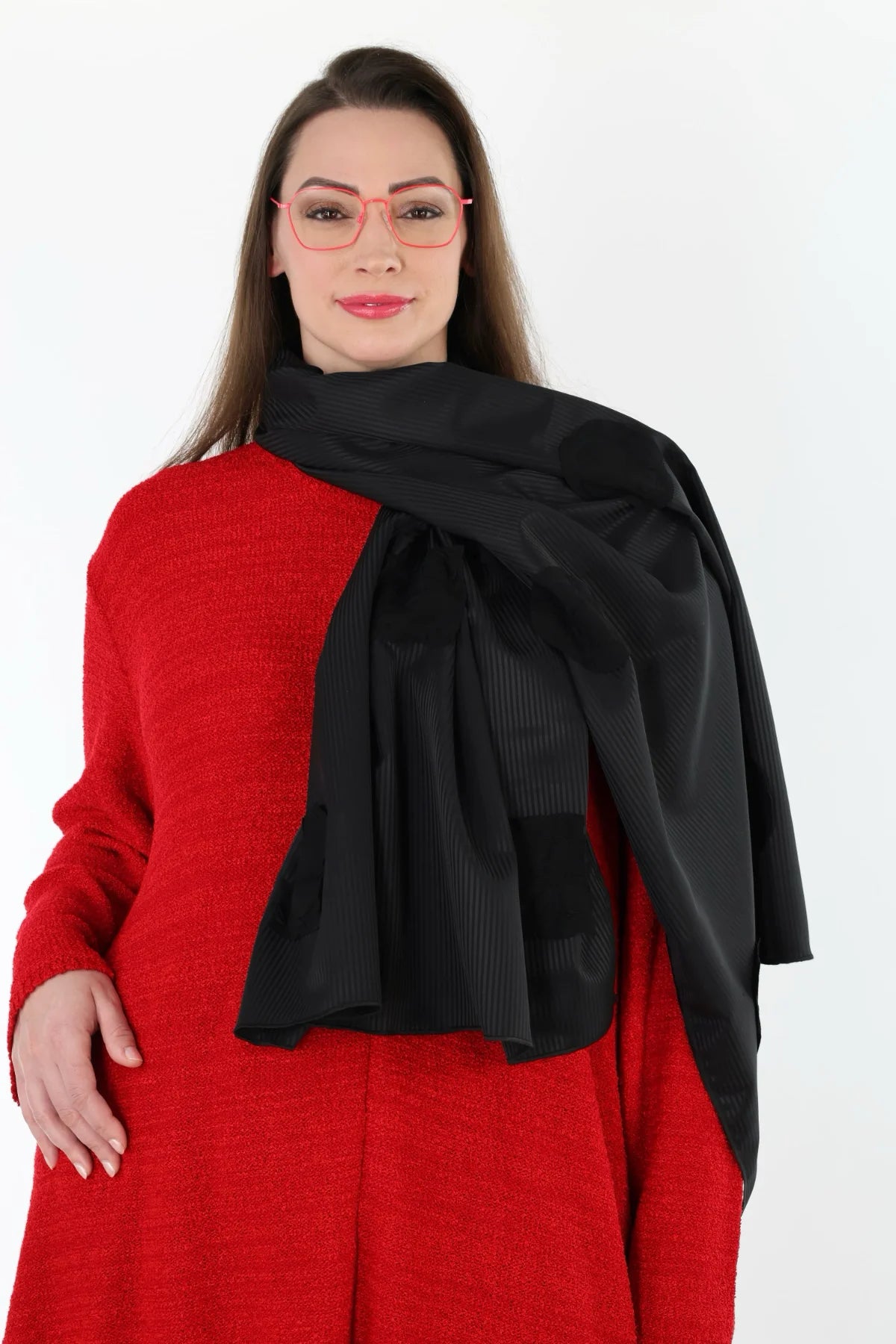  AKH Premium Schal in gerader Form, aus Viskose, P1020.0011, Schwarz, Streifen/Punkte, Schick