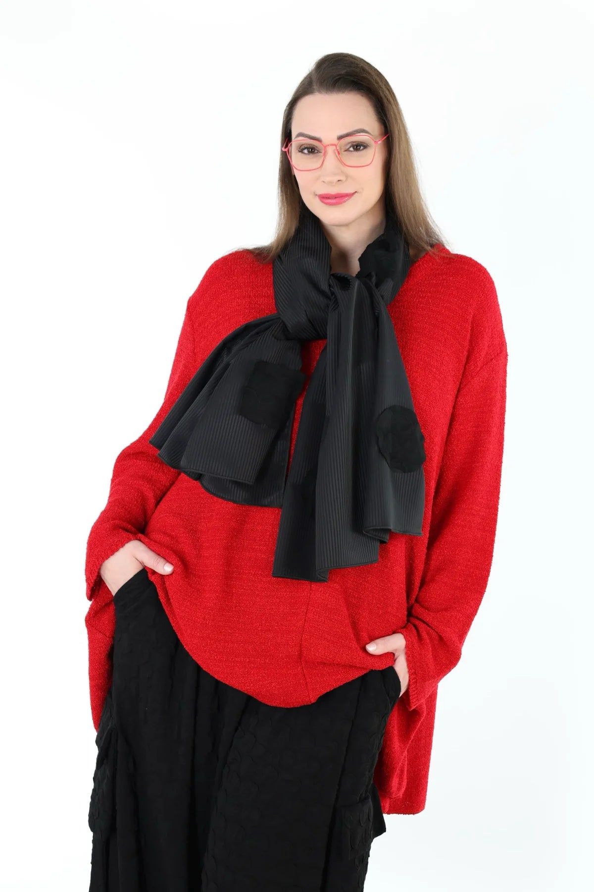  AKH Premium Schal in gerader Form, aus Viskose, P1020.0011, Schwarz, Streifen/Punkte, Schick