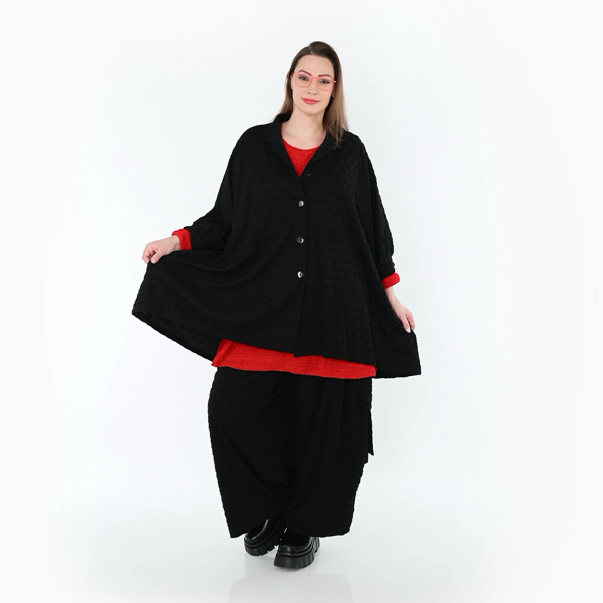  A-Form Bluse von AKH Premium aus Viskose, P1020.7116, Schwarz, Punkte, Ausgefallen, Schick