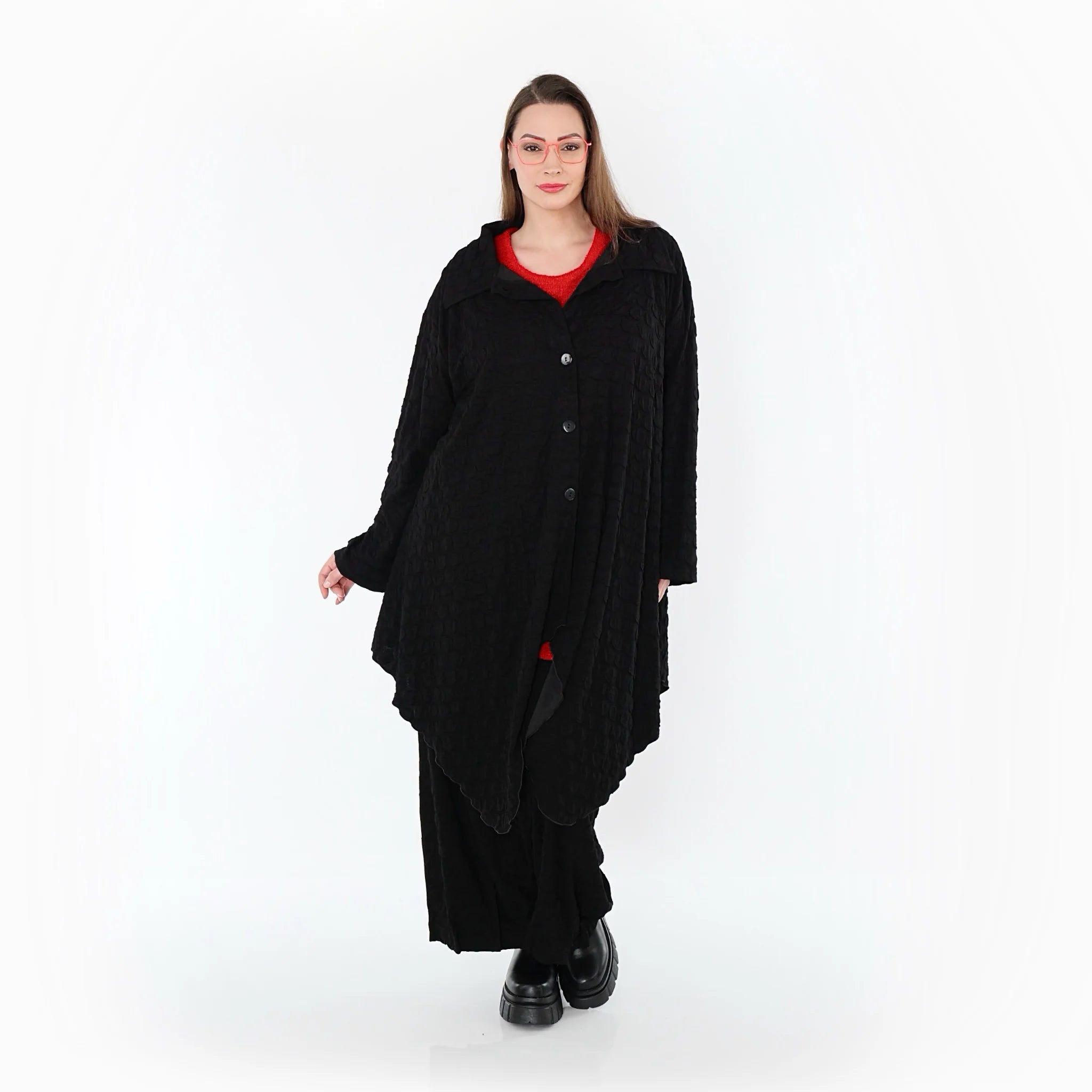  Zipfel Bluse von AKH Premium aus Viskose, P1020.7150, Schwarz, Punkte, Ausgefallen, Schick