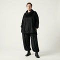  AKH Premium Bigshirt in gerader Form, aus Materialmix, P1030.7178, Schwarz, Punkte, Schick
