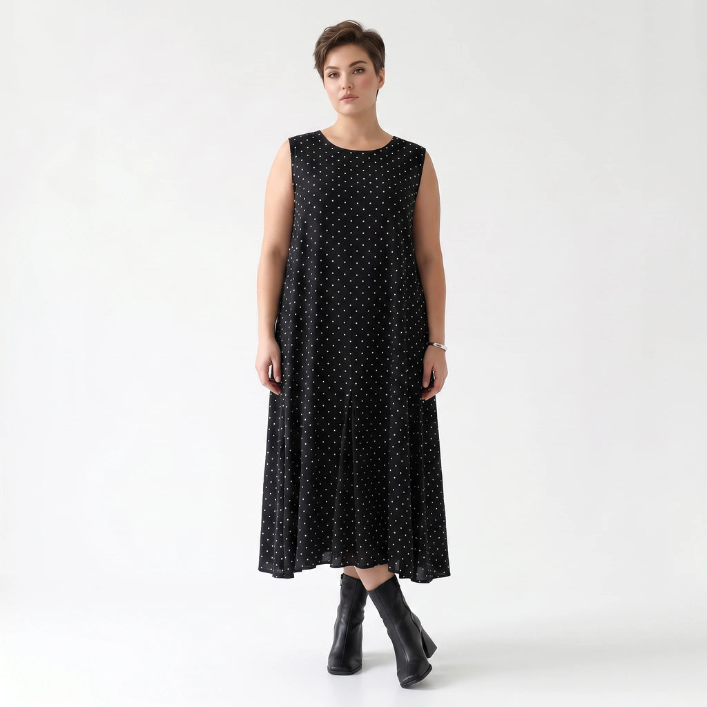 Luftiges Ballon Kleid aus fein leichter Popeline im ausgefallenen Lagenlook mit Punkten, Schwarz/Weiß