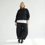 Damen Jacke Lagenlook Polyester Schwarz, kastiger Schnitt, Stehkragen, Oversize große Größen – AKH Premium