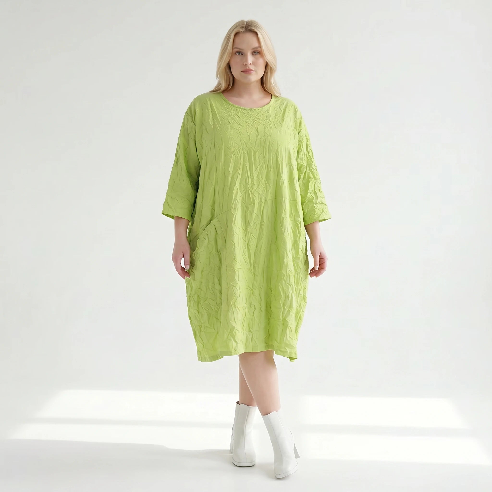 Luftiges Ballon Kleid im ausgefallenen Lagenlook aus leichter Popeline mit raffinierten Details, Apfelgrün