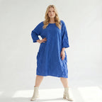 Zauberhaft leichtes Lagenlook Ballonkleid aus softer Popeline mit außergewöhnlichem Crash Effekt, Royalblau