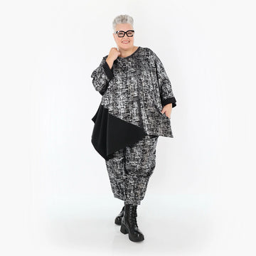  AKH Premium Bigshirt in asymmetrischer Form, aus Viskose, P107159, Schwarz/Silber, Schick