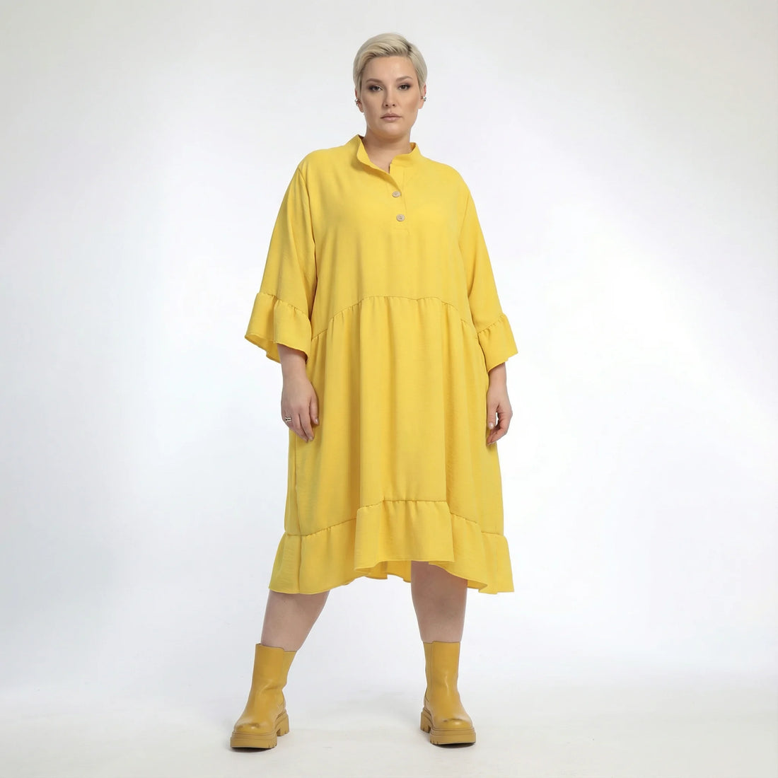  AKH Fashion Kleid in gerader Form, aus Viskose, 0831.06771, Gelb, Schick, Modern, Bequem