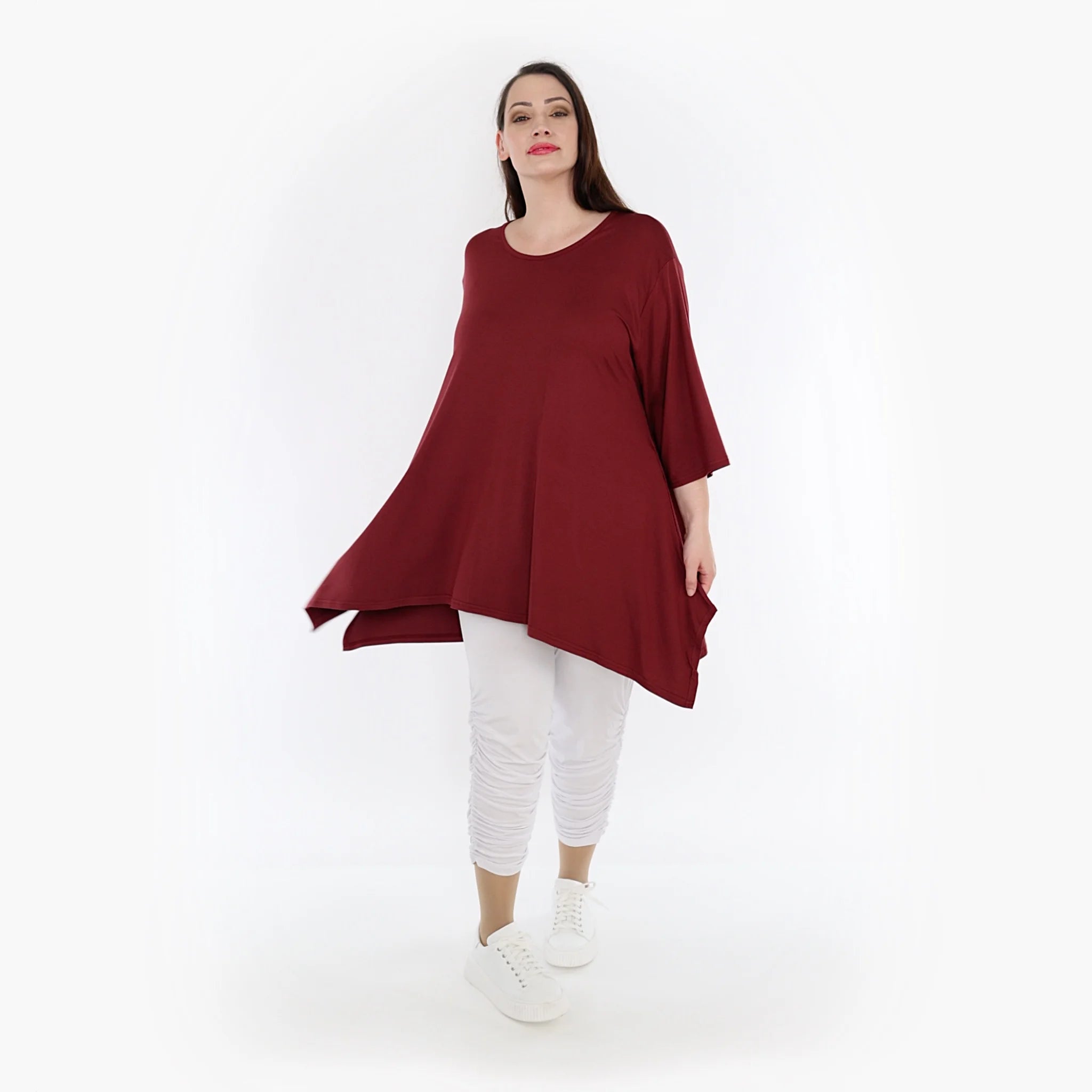  A-Form Shirt von AKH Fashion aus Viskose, 1233.01019, Burgundy, Unifarben, Schick, Modern