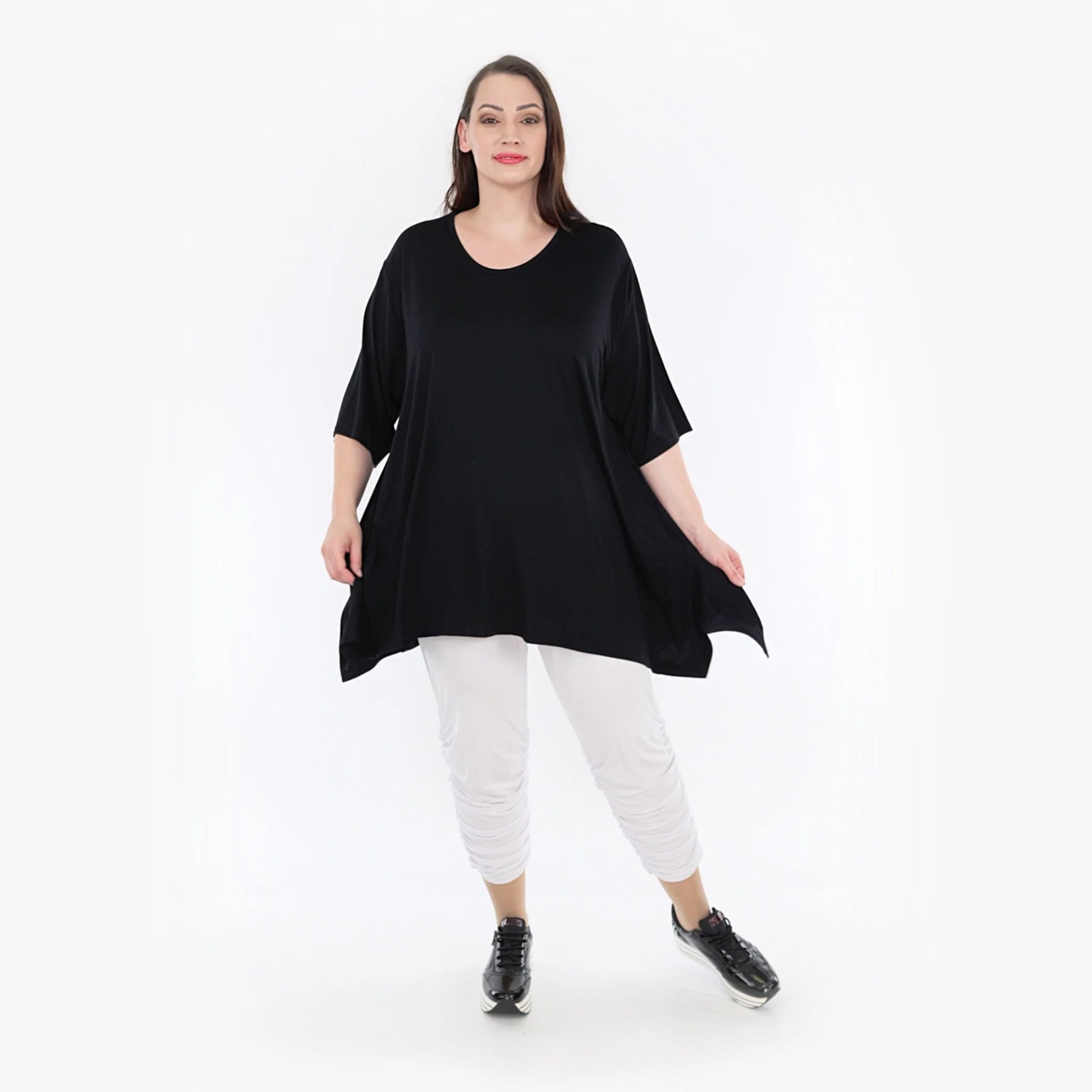  A-Form Shirt von AKH Fashion aus Viskose, 1233.01019, Schwarz, Unifarben, Schick, Modern