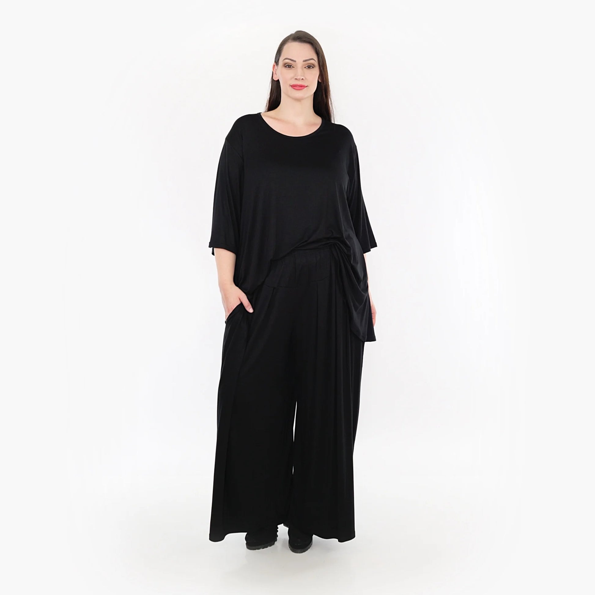  Hose von AKH Fashion aus Viskose in kastiger Form, 1233.06720, Schwarz, Unifarben, Schick