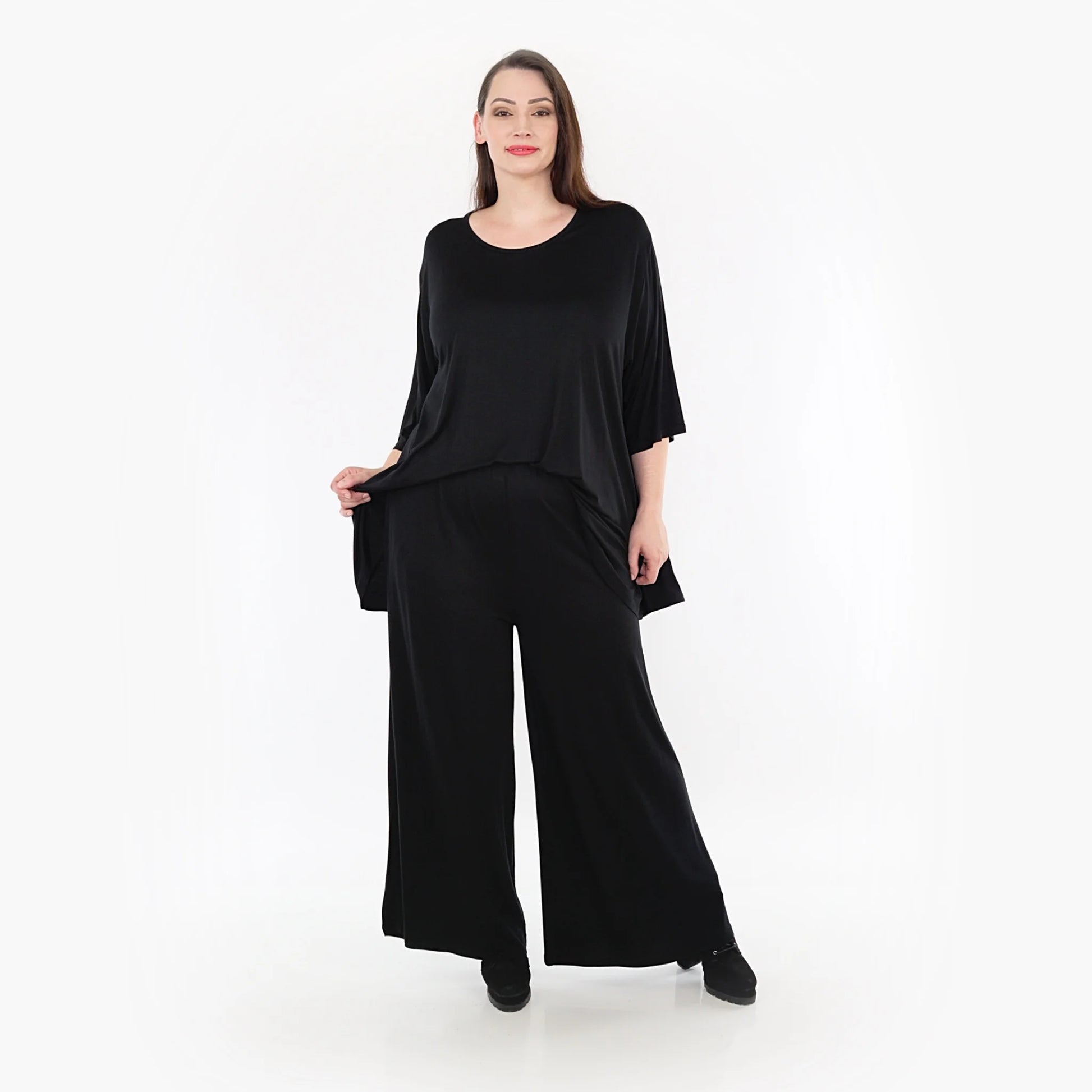  Hose von AKH Fashion aus Viskose in gerader Form, 1233.06946, Schwarz, Unifarben, Schick