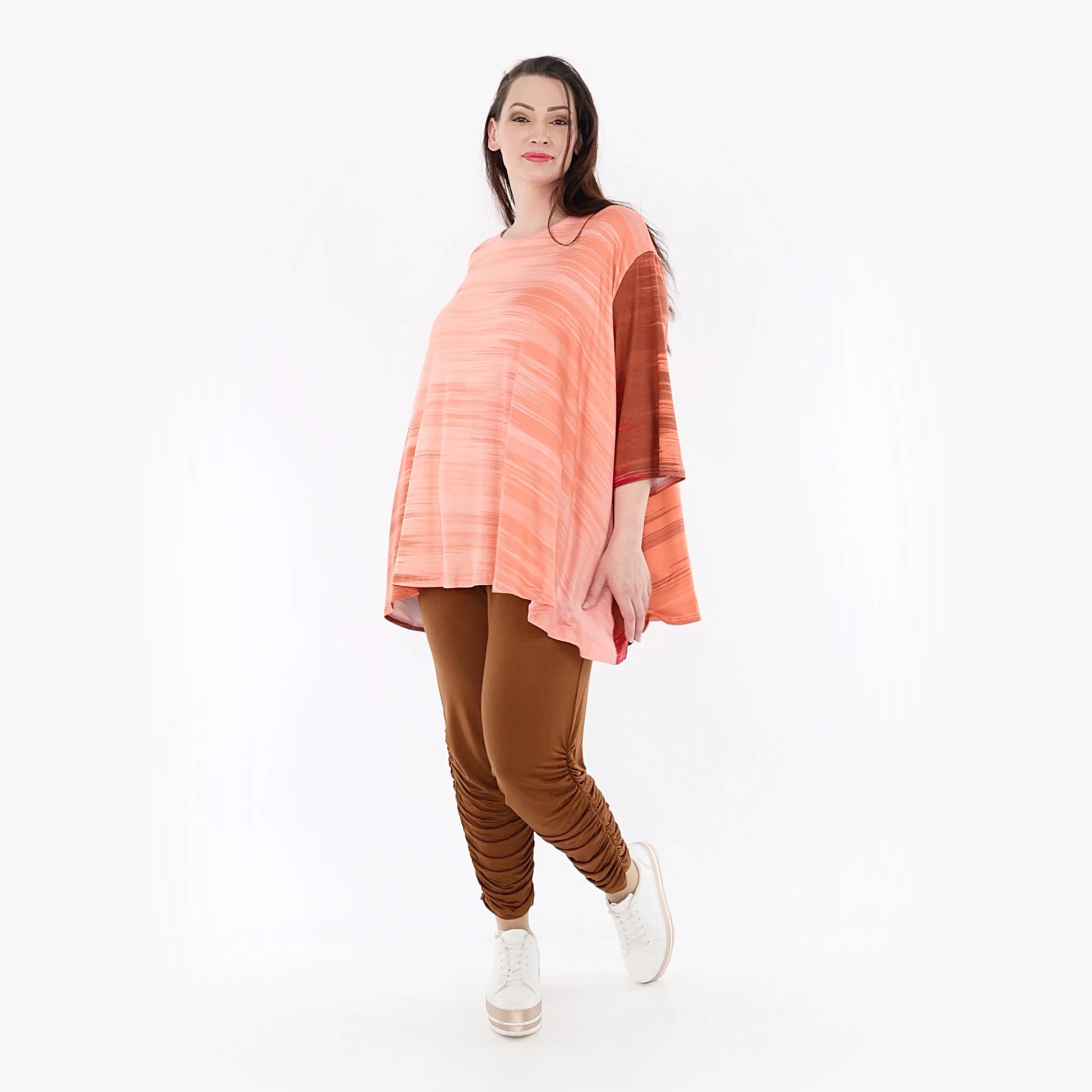  A-Form Bigshirt von AKH Fashion aus Viskose, 1249.00593, Koralle-Orange, Batik, Ausgefallen