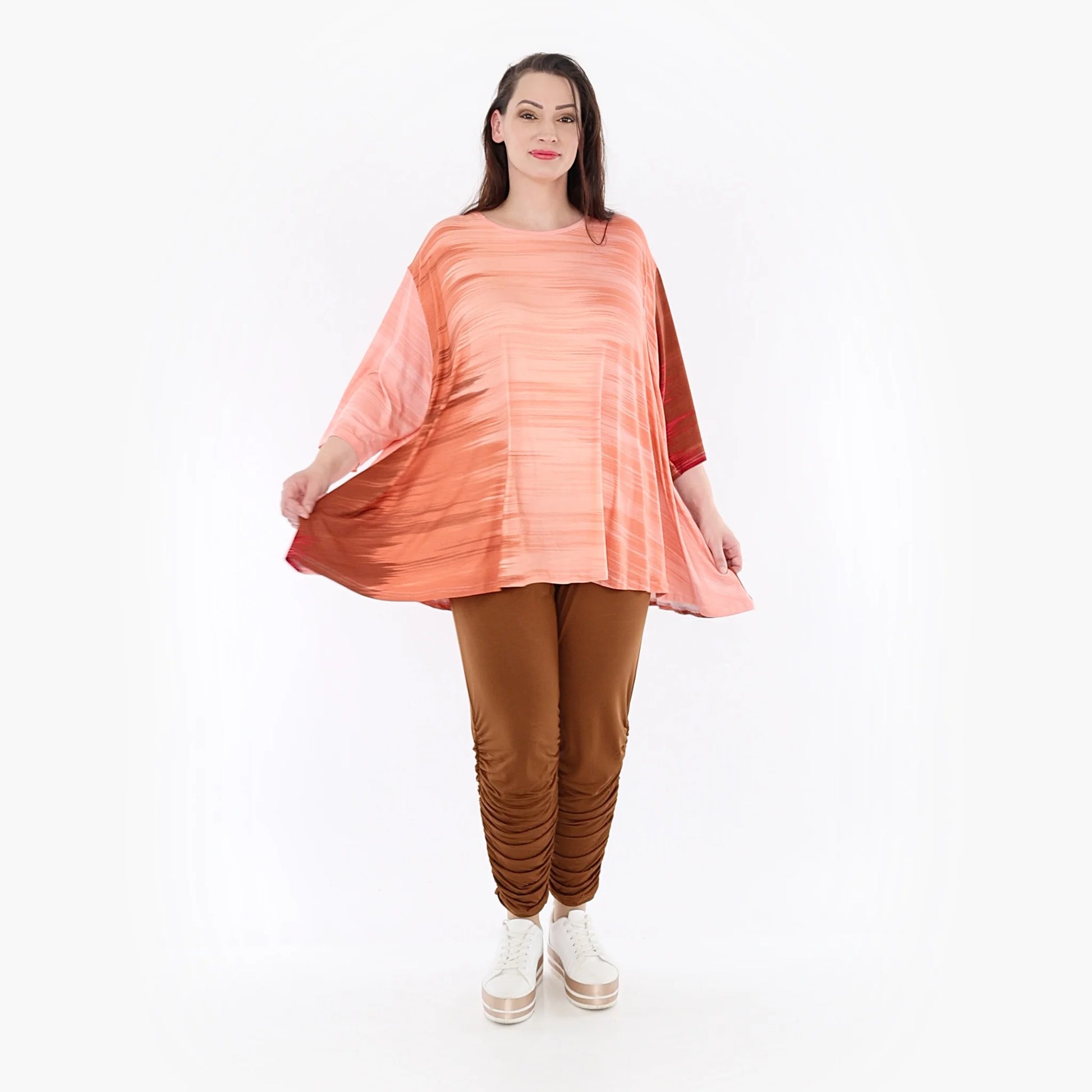  A-Form Bigshirt von AKH Fashion aus Viskose, 1249.00593, Koralle-Orange, Batik, Ausgefallen