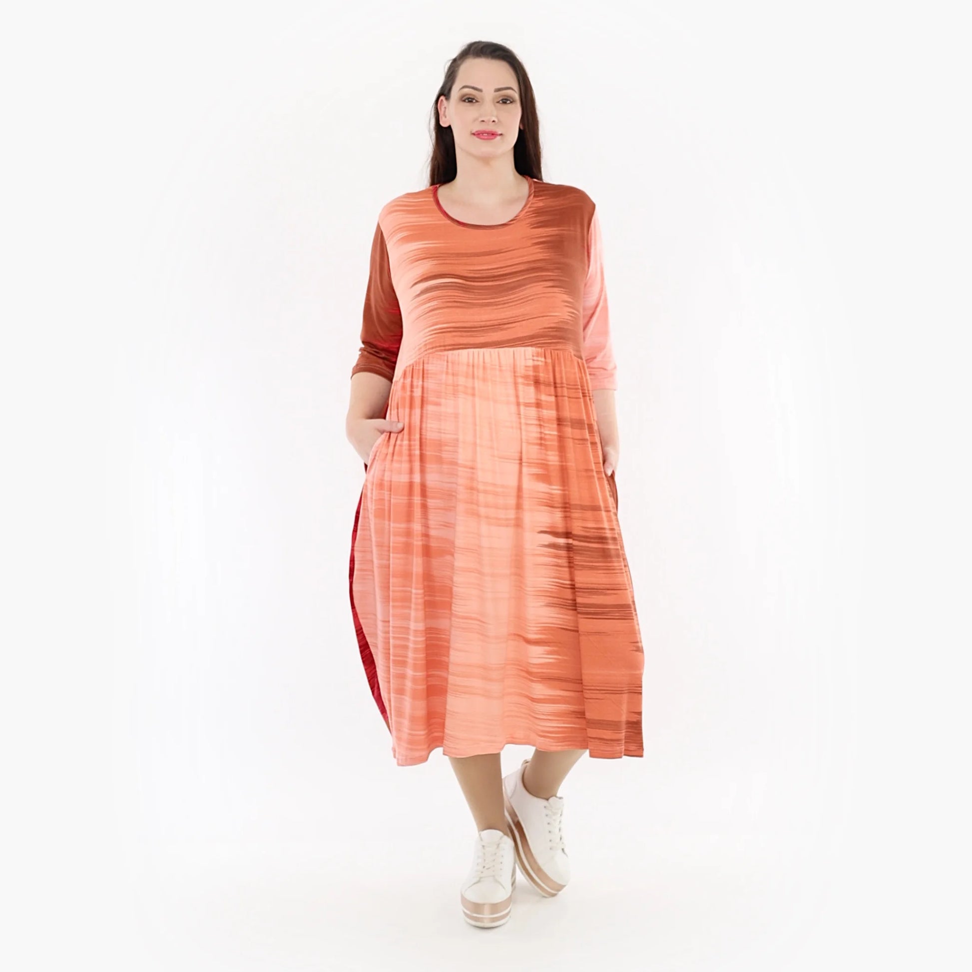  Ballonkleid von AKH Fashion aus Viskose, 1249.06698, Koralle-Orange, Batik, Ausgefallen