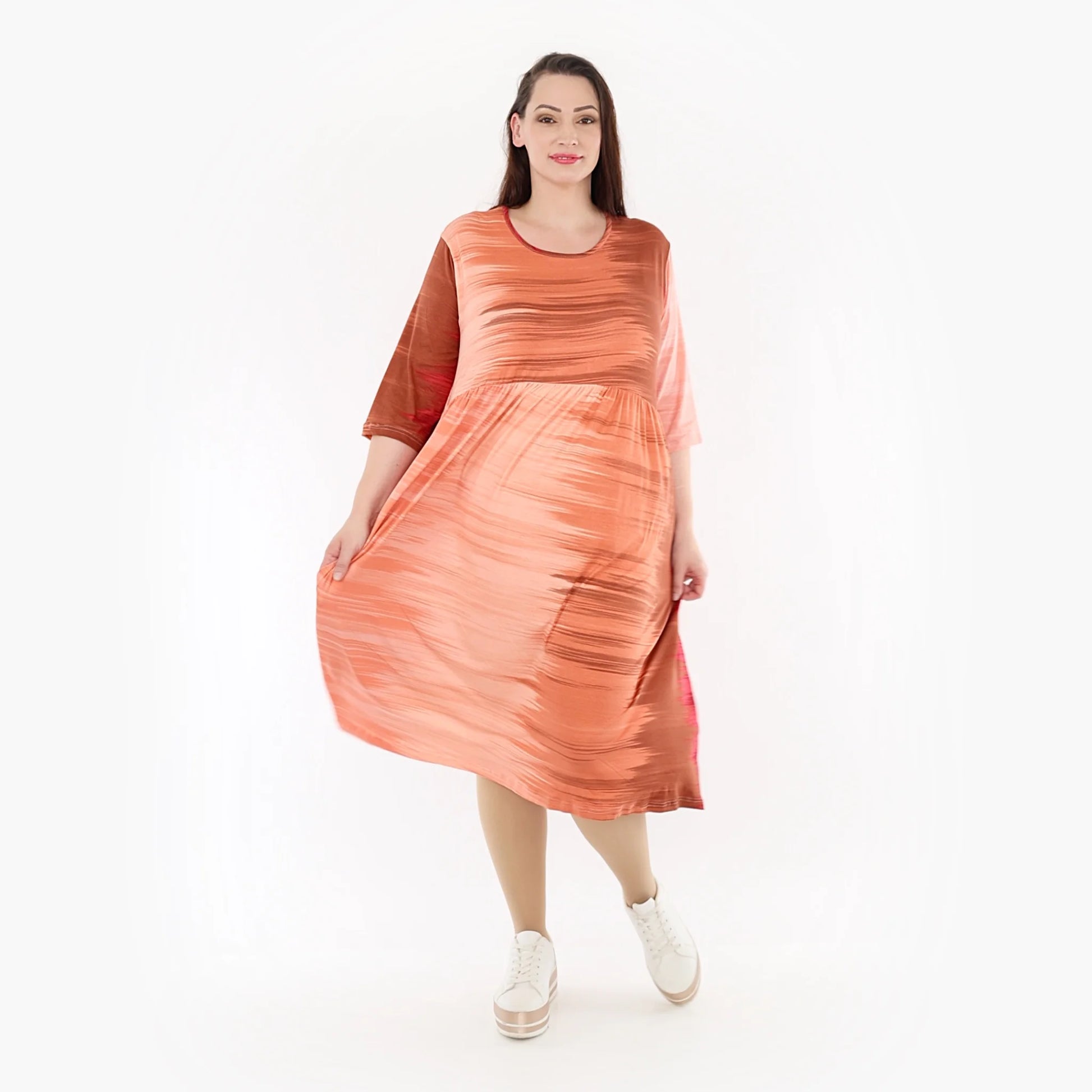  Ballonkleid von AKH Fashion aus Viskose, 1249.06698, Koralle-Orange, Batik, Ausgefallen