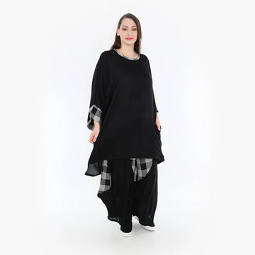  Kastiges Oversize-Shirt in lässigem Schwarz-Grau-Weiß mit leichten Viskose-Material für Sommerstyle