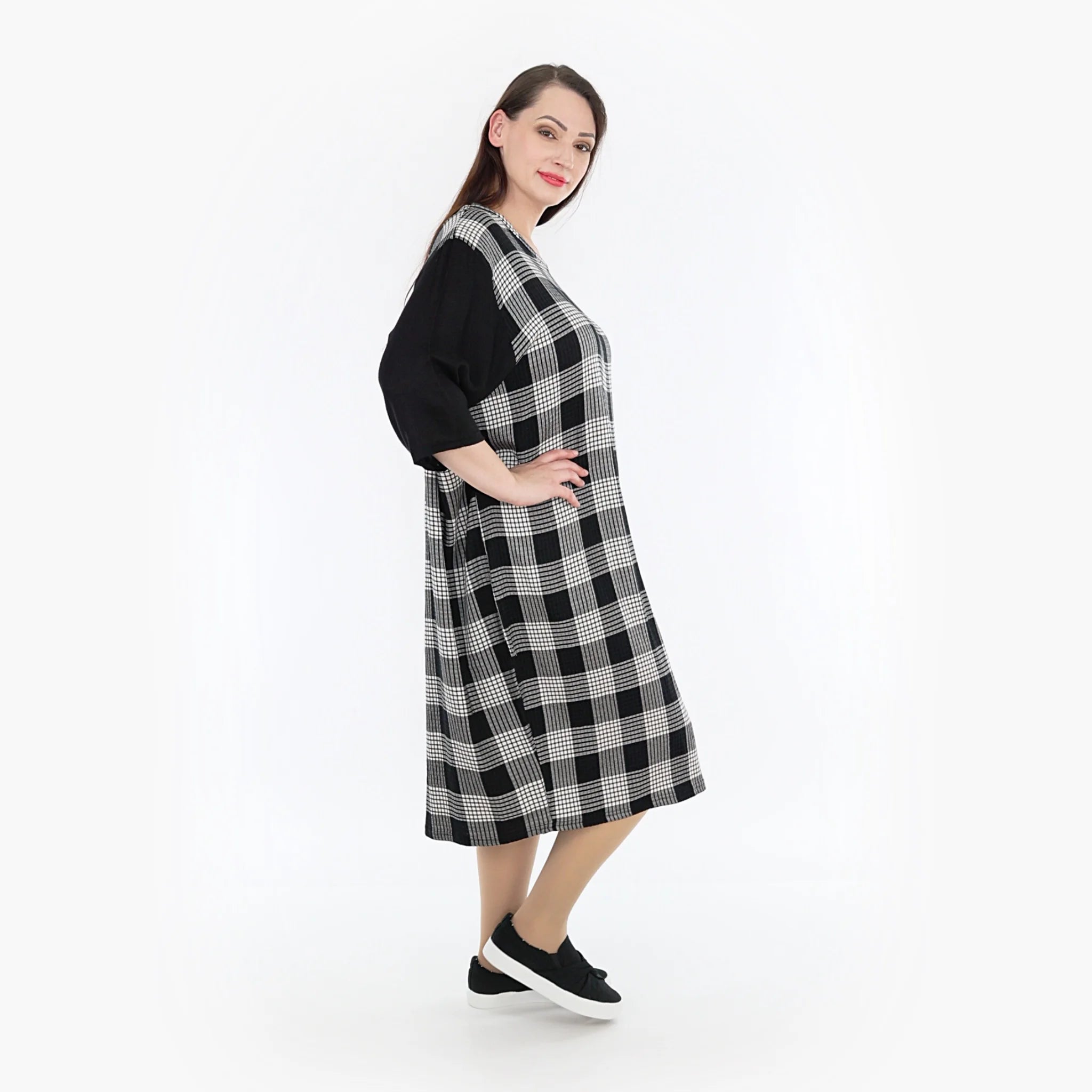  Ballonkleid von AKH Fashion aus Viskose, 1269.06943, Grau-Weiß-Schwarz, Schick, Modern