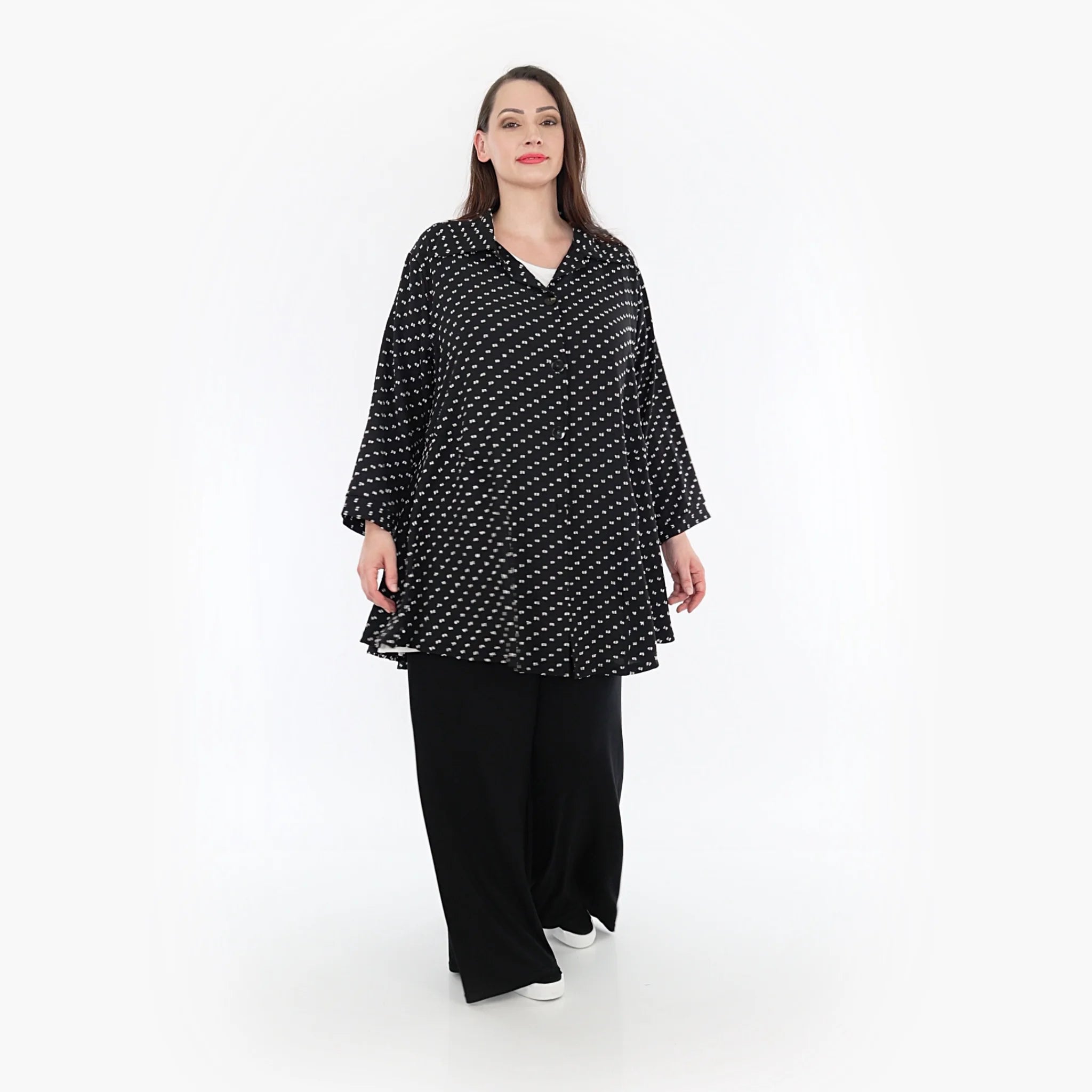  AKH Fashion Jacke in Glocken-Form, aus Viskose, 1315.06940, Schwarz-Weiß, Schick, Modern