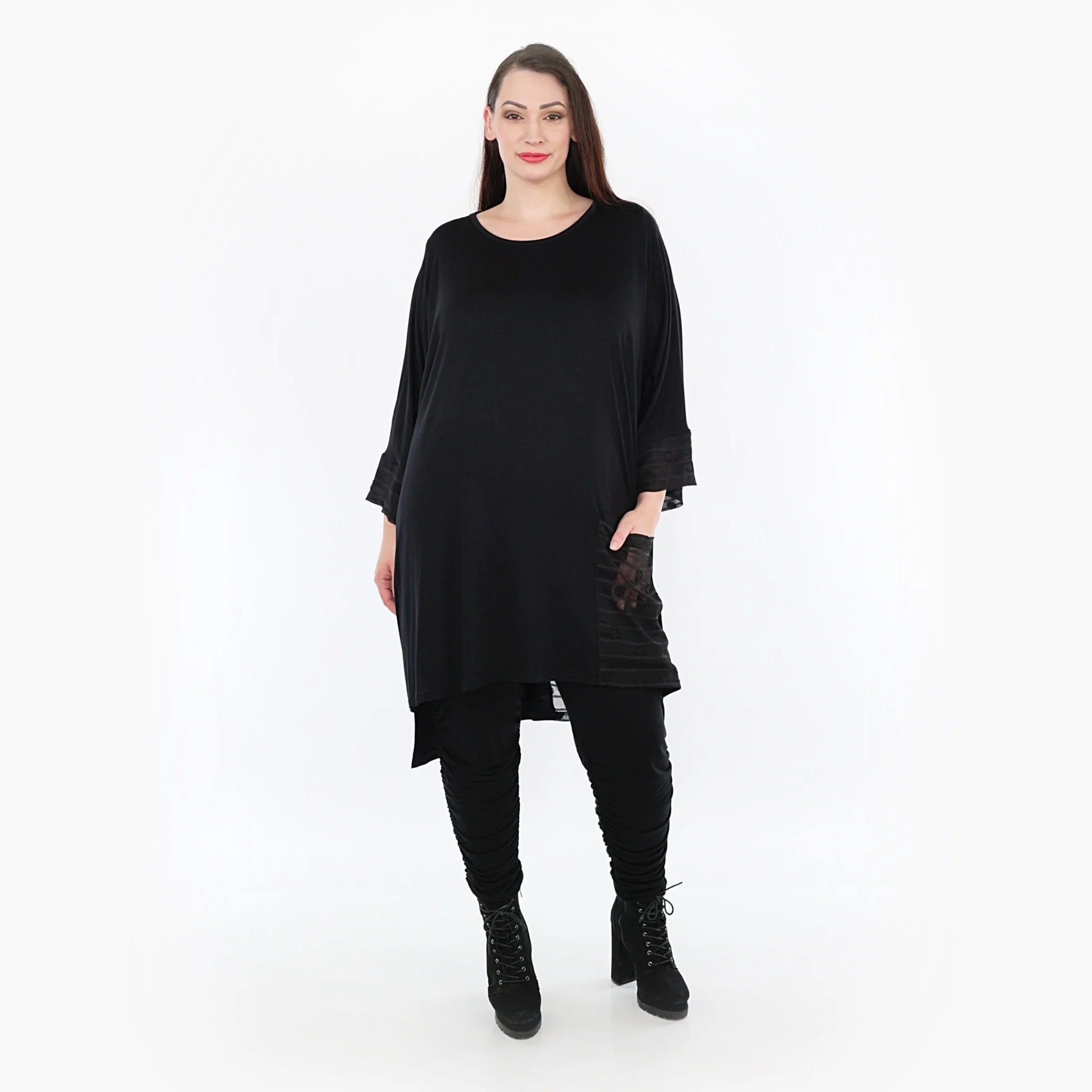  AKH Fashion Bigshirt in kastiger Form, aus Materialmix, 1316.06925, Schwarz, Streifen
