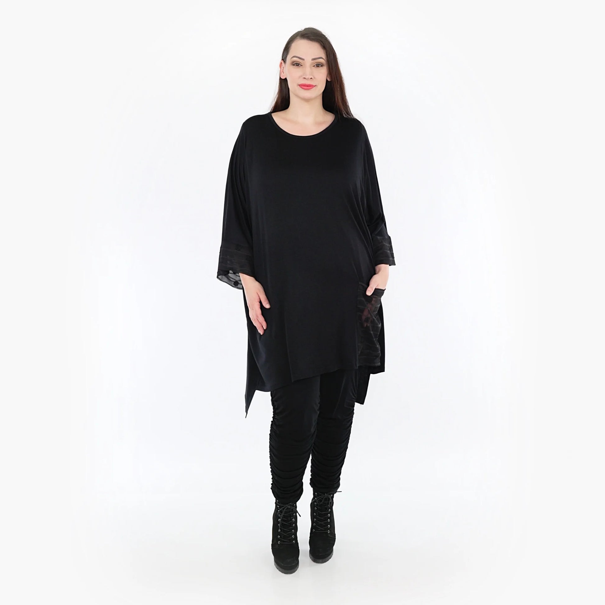  Bigshirt von AKH Fashion aus Materialmix in kastiger Form, 1316.06925, Schwarz, Ausgefallen