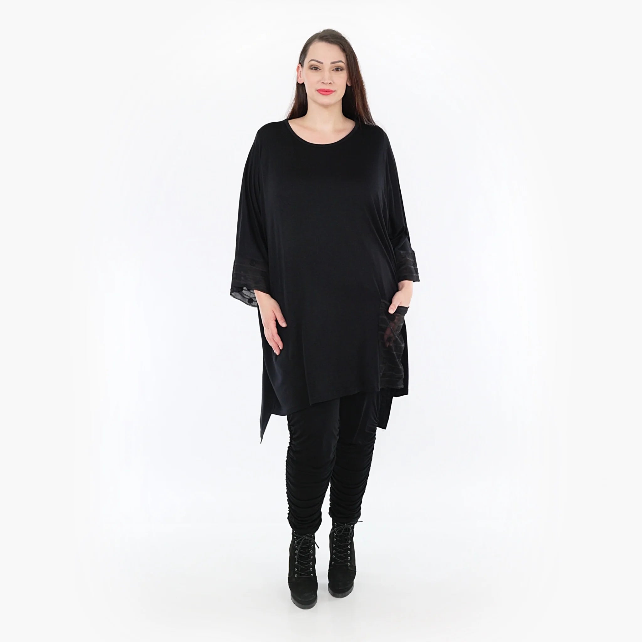  AKH Fashion Bigshirt in kastiger Form, aus Materialmix, 1316.06925, Schwarz, Streifen