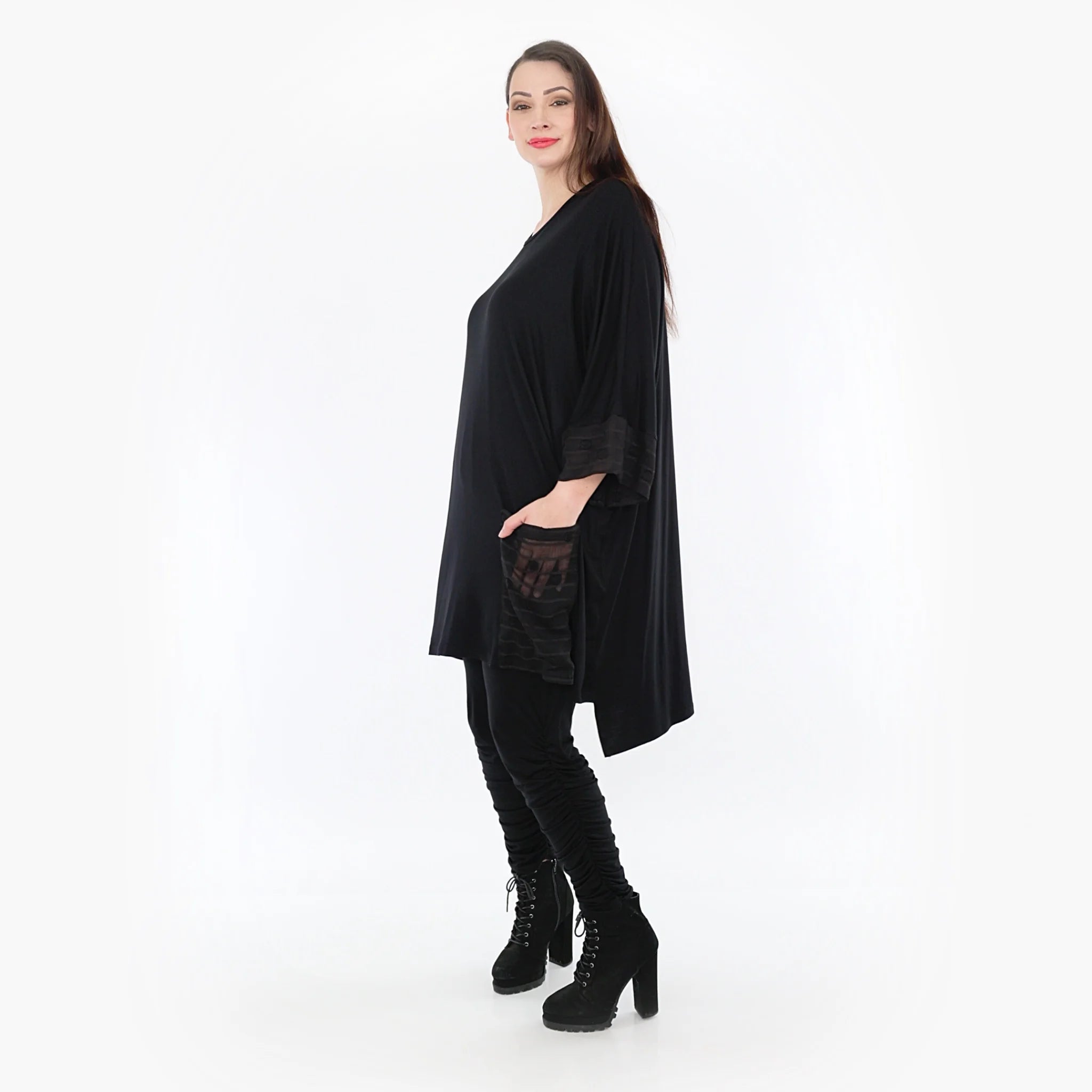  AKH Fashion Bigshirt in kastiger Form, aus Materialmix, 1316.06925, Schwarz, Streifen