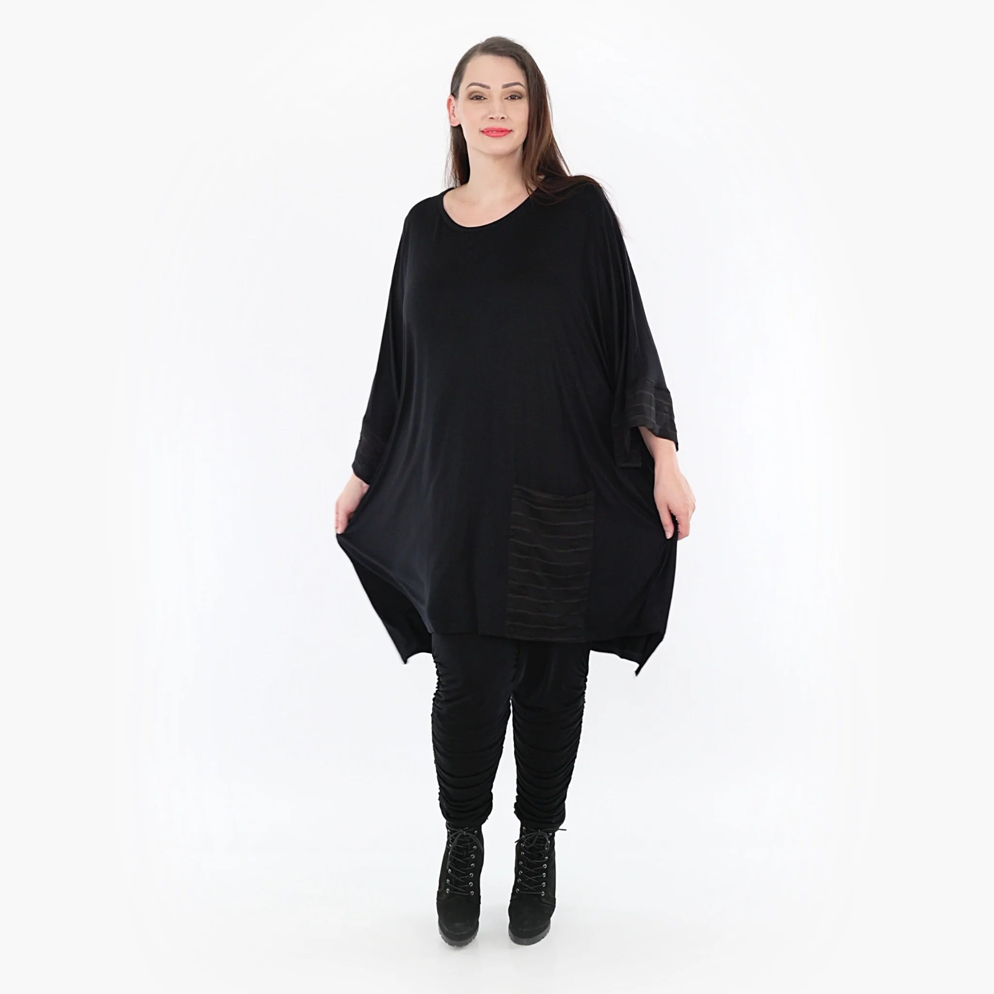  AKH Fashion Bigshirt in kastiger Form, aus Materialmix, 1316.06925, Schwarz, Streifen