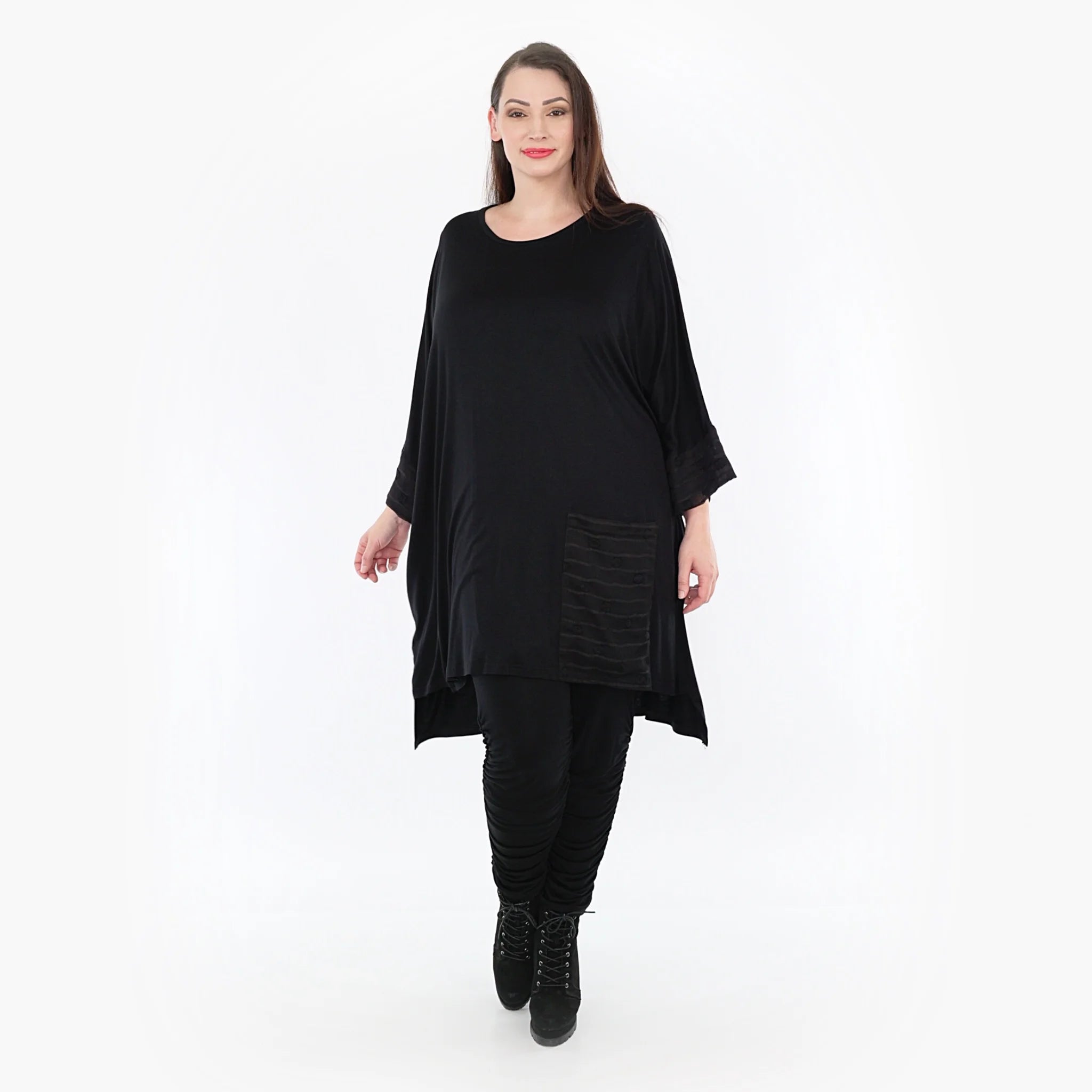  AKH Fashion Bigshirt in kastiger Form, aus Materialmix, 1316.06925, Schwarz, Streifen