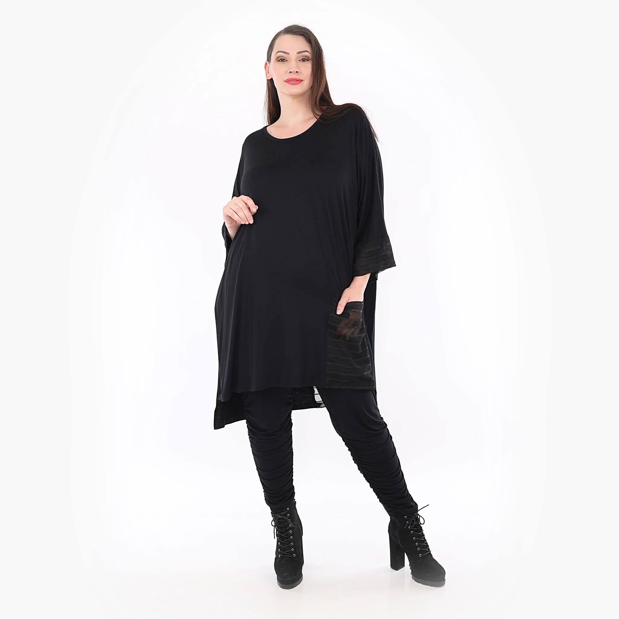  AKH Fashion Bigshirt in kastiger Form, aus Materialmix, 1316.06925, Schwarz, Streifen