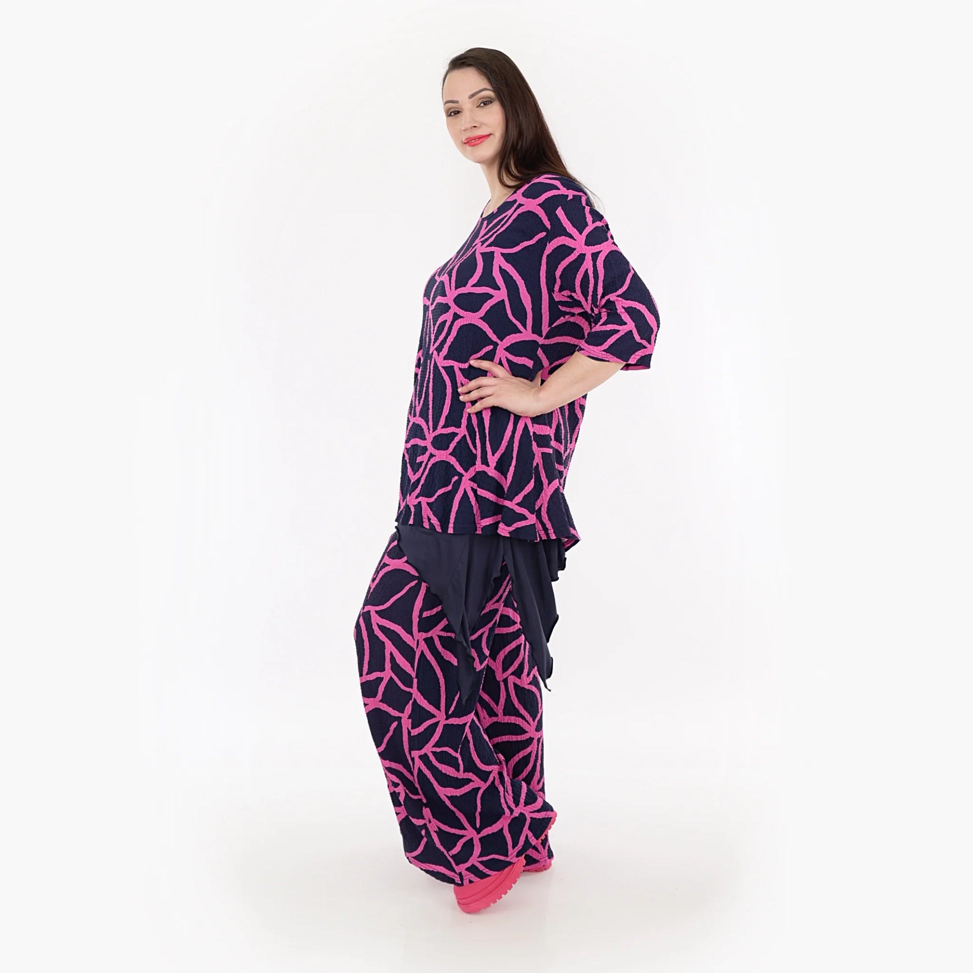  Shirt von AKH Fashion aus Viskose in Glocken-Form, 1317.01892, Marine-Fuchsia, Ausgefallen