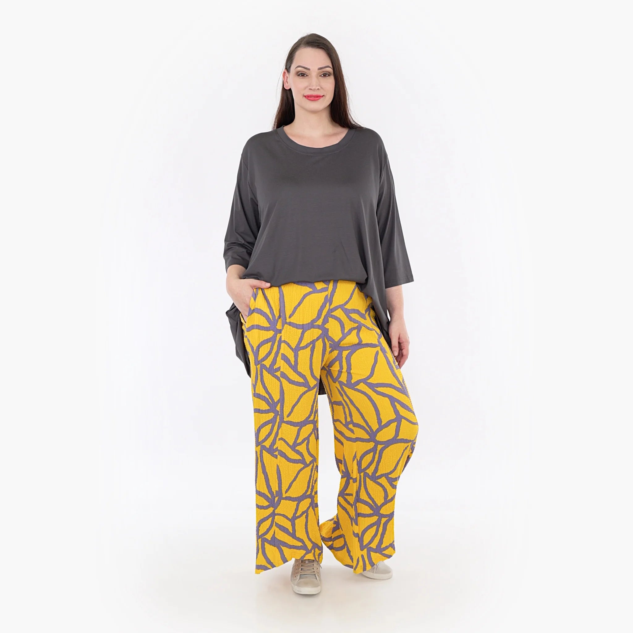 AKH Fashion Hose in gerader Form, aus Viskose, 1317.06927, Gelb-Fliedergrau, Grafik