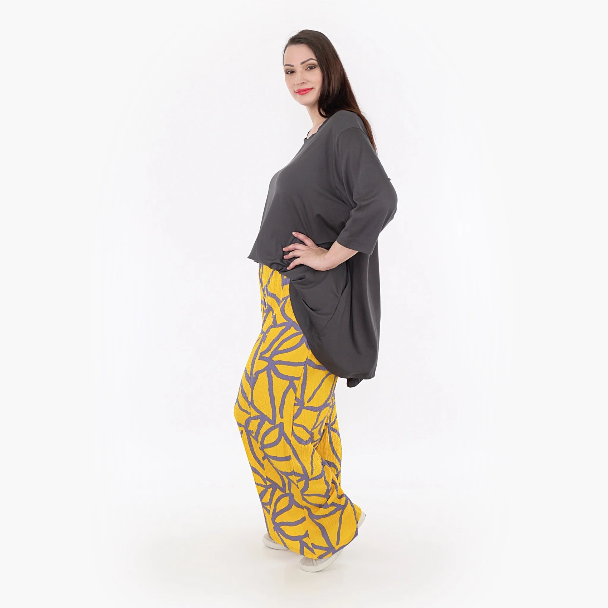  AKH Fashion Hose in gerader Form, aus Viskose, 1317.06927, Gelb-Fliedergrau, Grafik