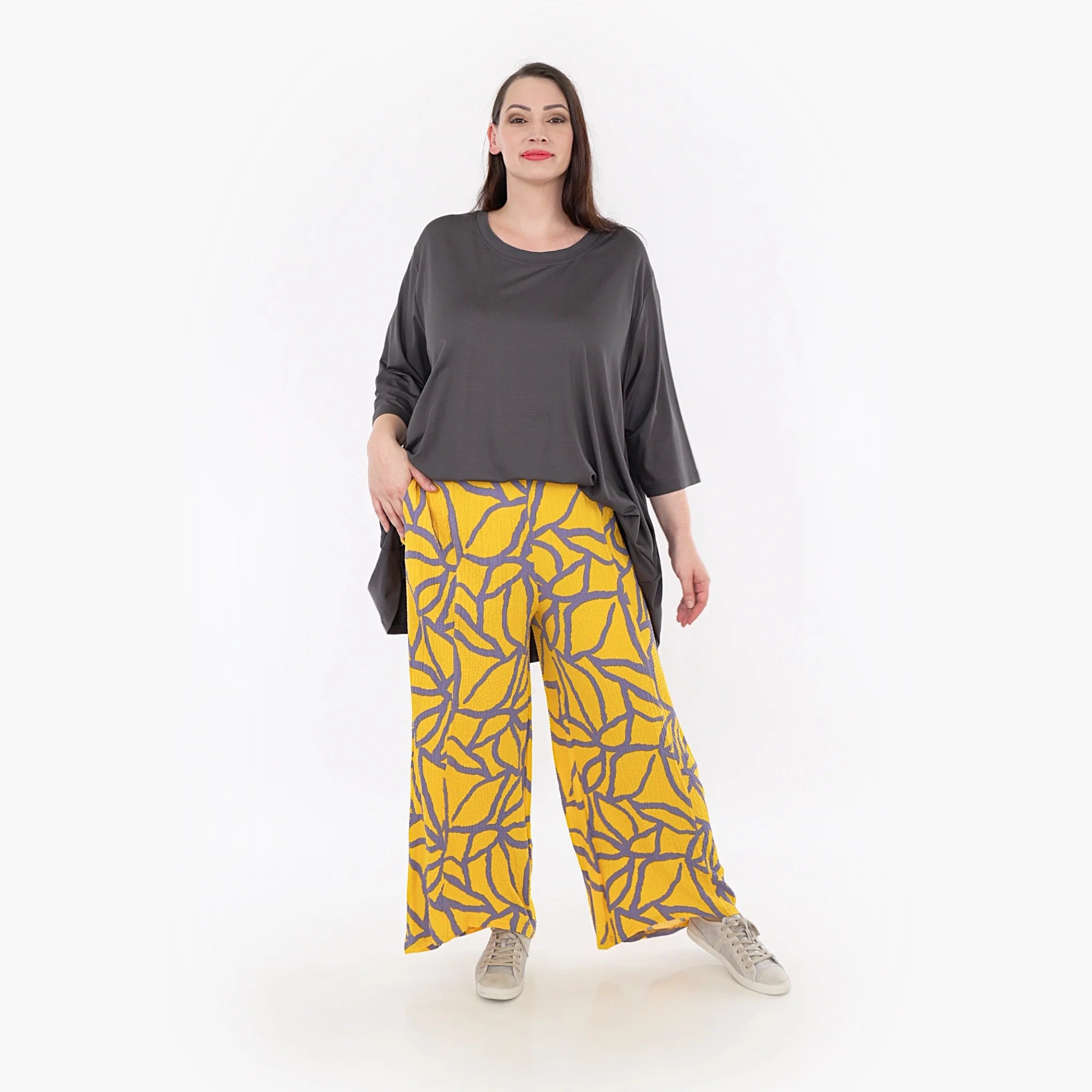  AKH Fashion Hose in gerader Form, aus Viskose, 1317.06927, Gelb-Fliedergrau, Grafik