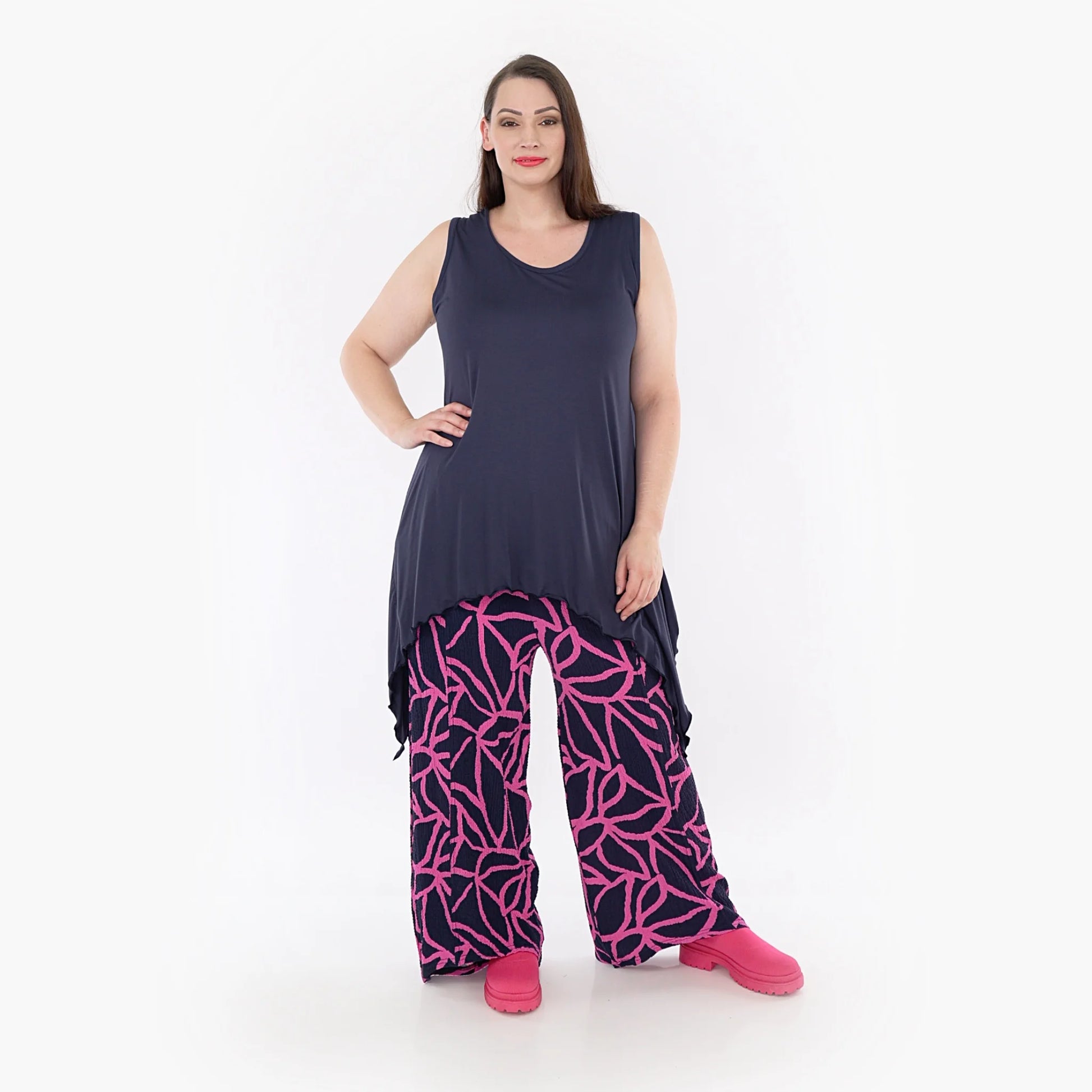  Hose von AKH Fashion aus Viskose in gerader Form, 1317.06927, Marine-Fuchsia, Ausgefallen