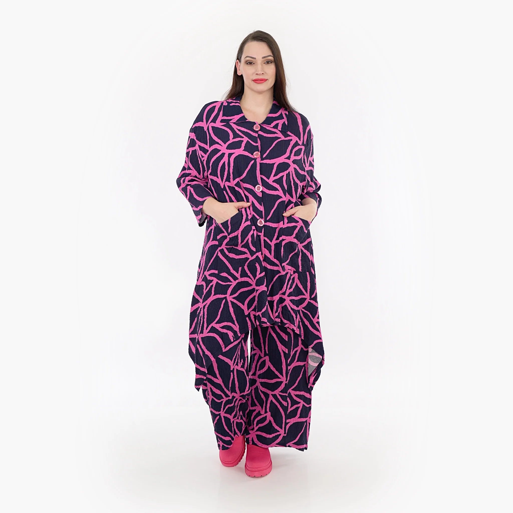  A-Form Jacke von AKH Fashion aus Viskose, 1317.06935, Marine-Fuchsia, Grafik, Schick
